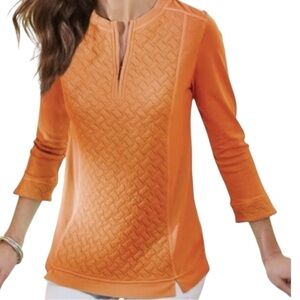 NWT Soft Surroundings Golf Shores quilted pullover tunic sweater in nectarine